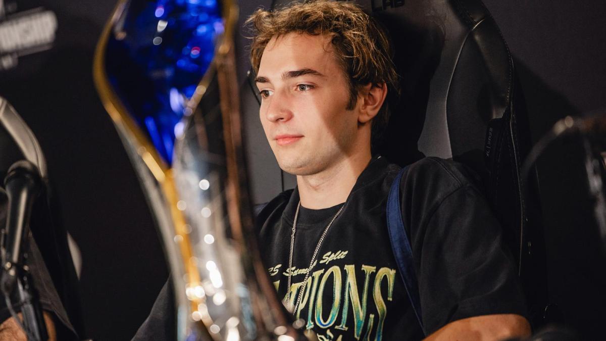 Busio of FlyQuest champions participates in a post match press conference during 2024 LCS Championship at the YouTube Theater on September 7, 2024 in Los Angeles, California.